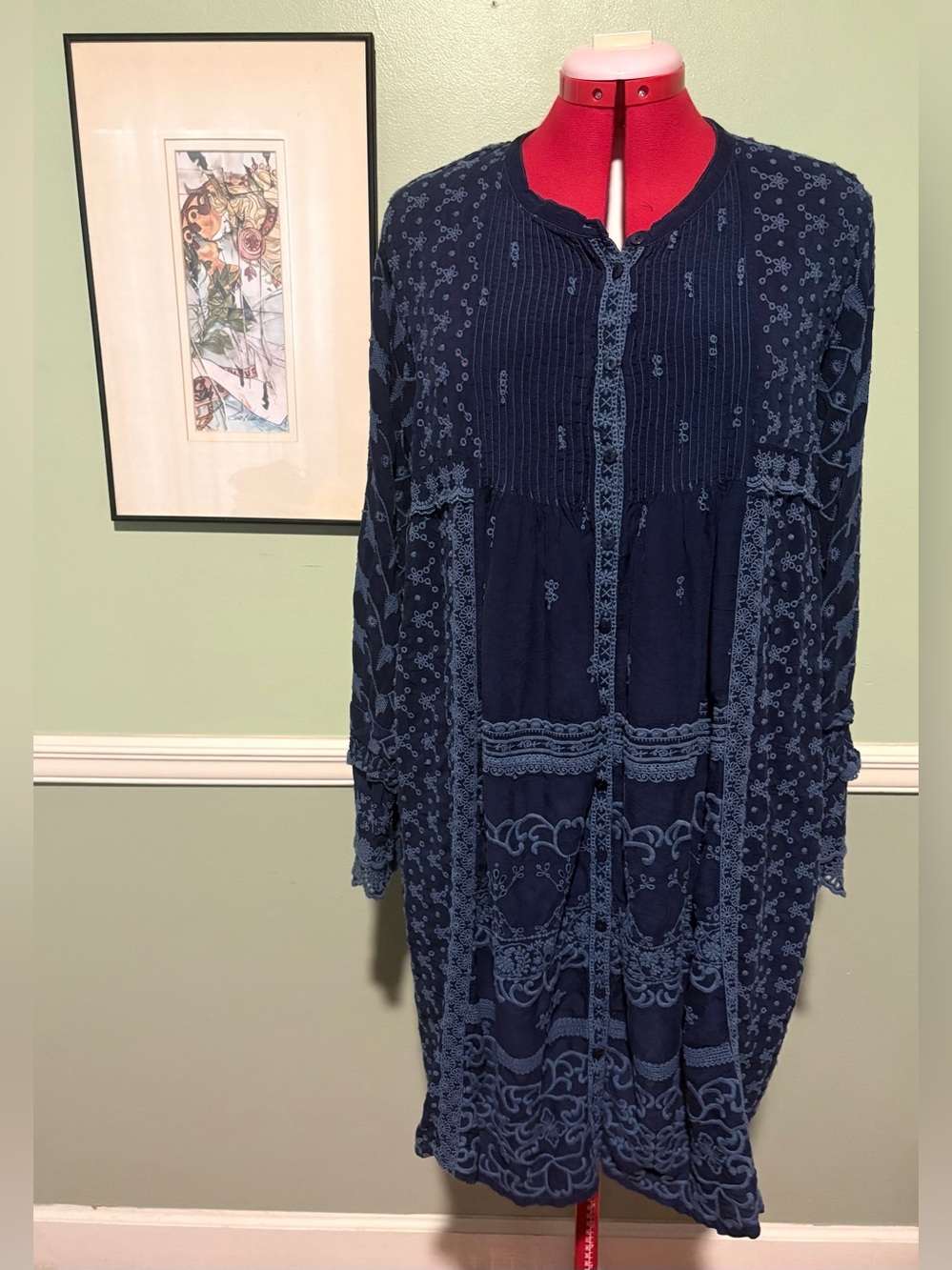 Johnny Was Asheena Navy Blue Lace Boho Dress